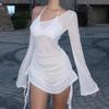 Lace-Up Swimsuit Coverup Solid Color Party Clubwear Dress Stylish Bikini Dress Shirt  Beach Party