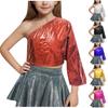 Jenter En-skulder Topper Fest Paljetter Glitrende Korte Topper Langermede Topper