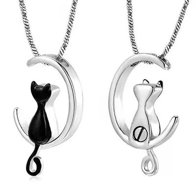 Hochwertige Edelstahl-Haustier-Einäscherungshalskette mit elegantem Monddesign zum Aufbewahren von Asche oder Haaren von Katzen und Hunden