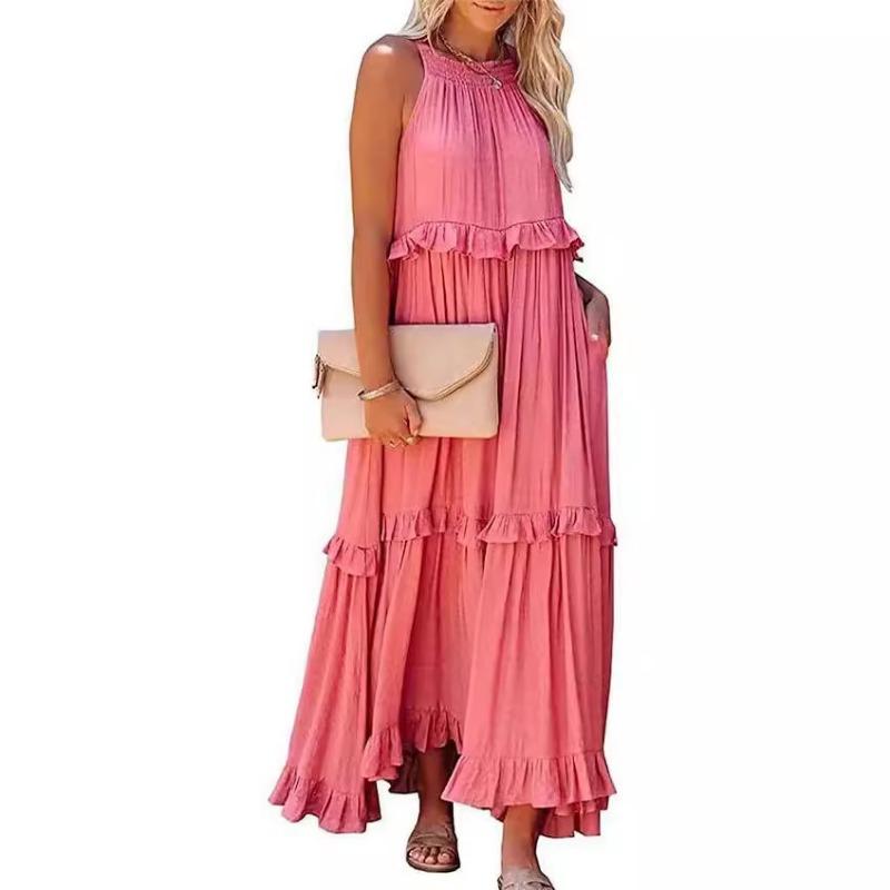 Summer new style holiday style ruffled long section, European and American style elegant swing beach skirt