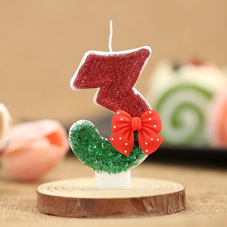 1PC Fashion Red Bow Party Supplies 0-9 Number Cake Decor Christmas Theme Birthday Candles