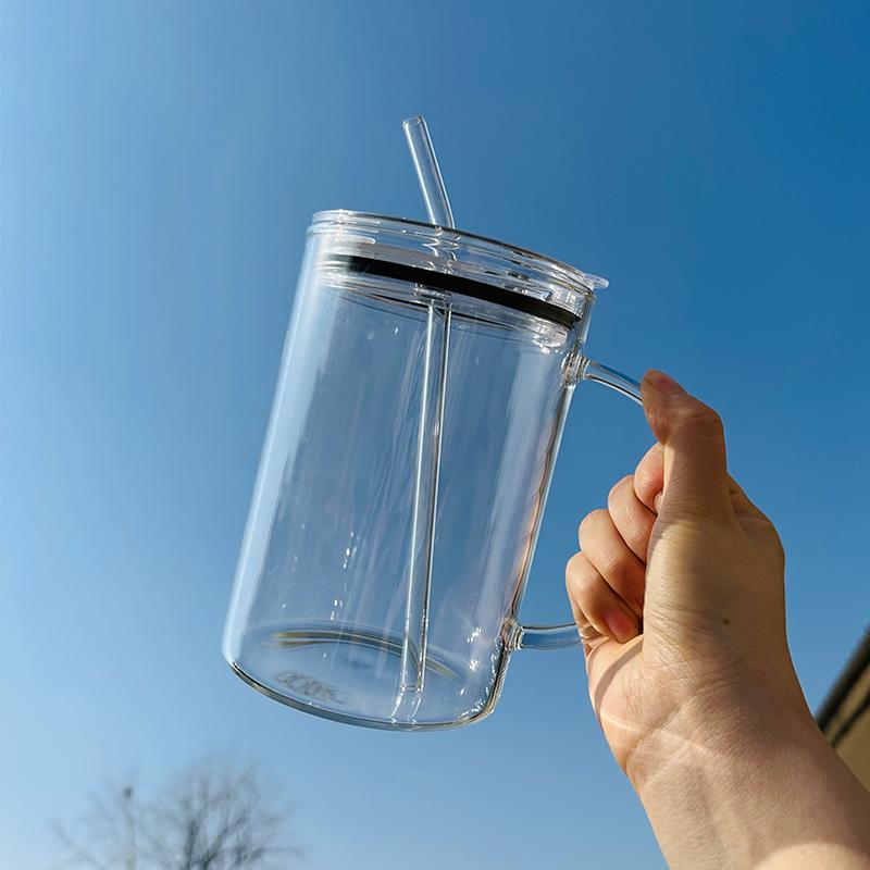 Skleněné šálky 1000 ml s víčkem a slámkou Roztomilé hrnky na kávu Velké sklenice na nápoje Voda Čaj Korejský mléčný džus Pivní šálek