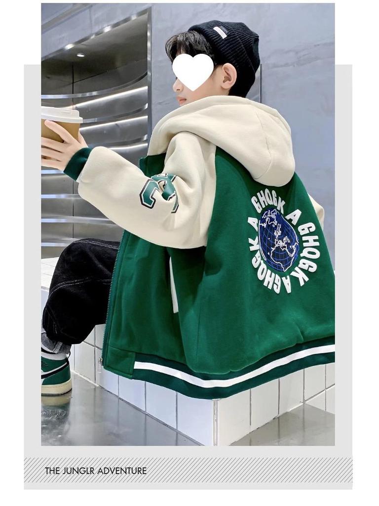 Chłopięca welurowa kurtka baseballowa z kapturem Jesień/Zima 2025