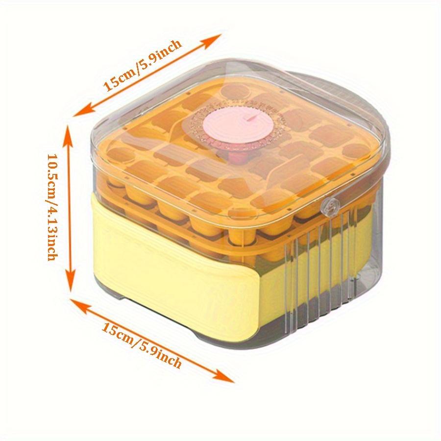 Compact Double Layer Ice Cube Tray with Lid and Bin, One-Click Demolding, Pull-Out Ice Drawer with Portable Handle with Shovel