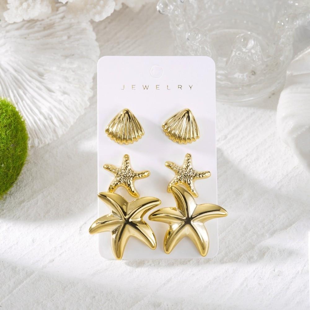 3 Pairs Bohemian Ocean Style Earrings Starfish Ear Studs Vintage Dangle Earring  Women Accessories
