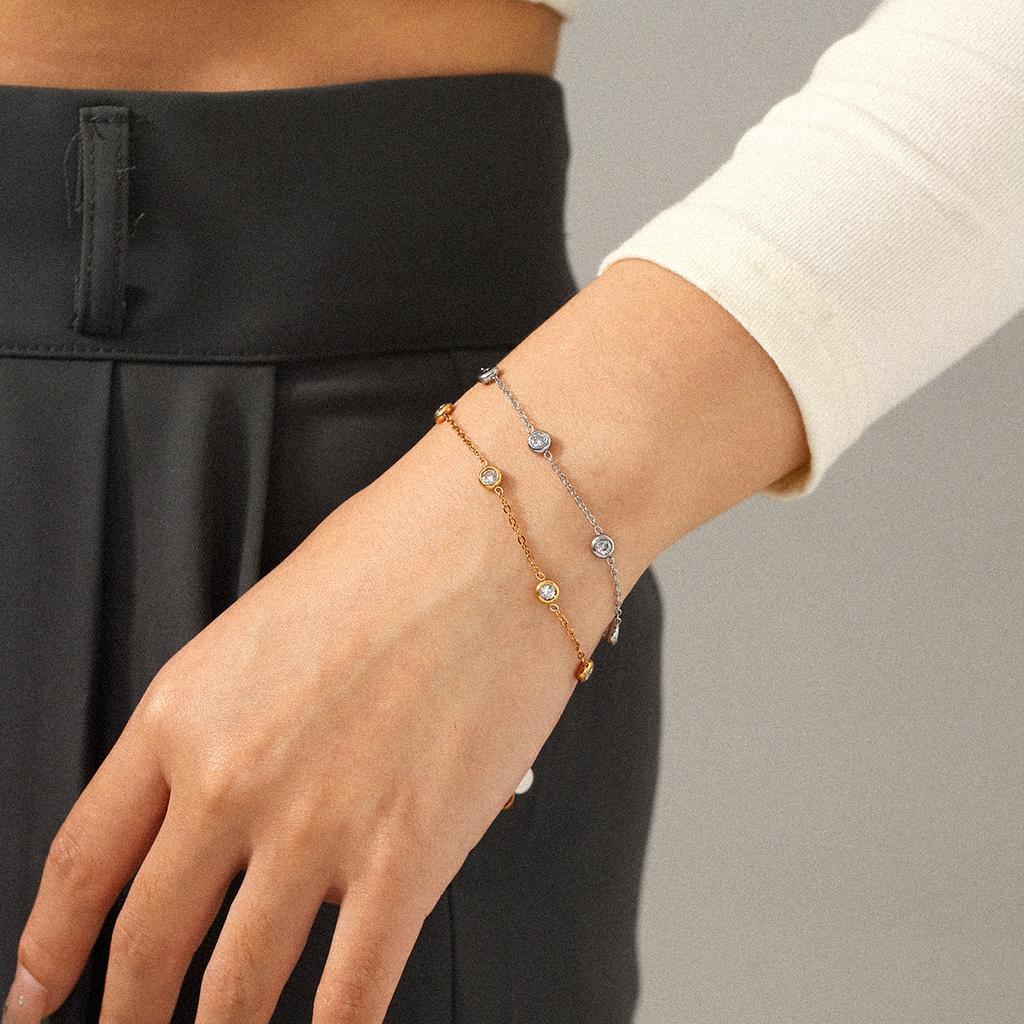 French Style Exquisite Jewelry Zircon Inlaid Bracelet, Light Luxury Versatile Accessory, Titanium Steel Bracelet