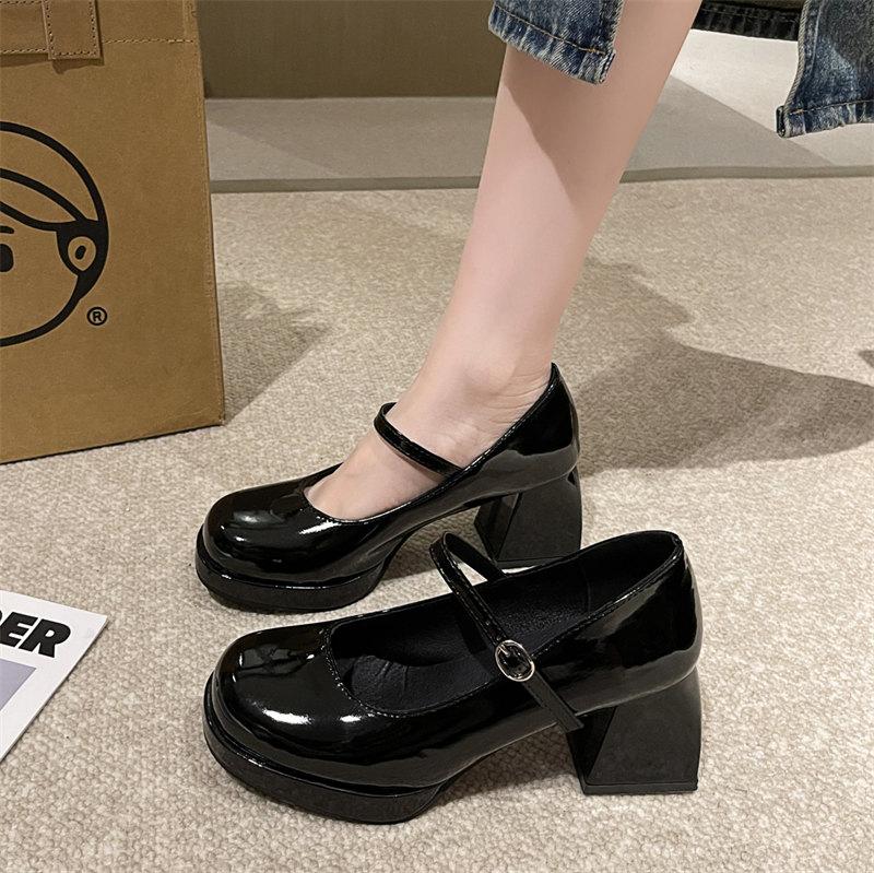 Лето Осень Женские Туфли Лолита на высоком каблуке Туфли Мэри Джейн на толстой подошве — фото 3