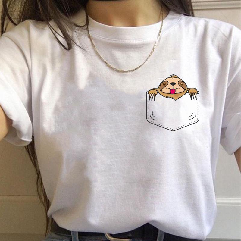 Korean Style Casual Short-Sleeved T-Shirt for Women Spring/Summer Cartoon Panda Print Loose Base Shirt Polyester Fabric