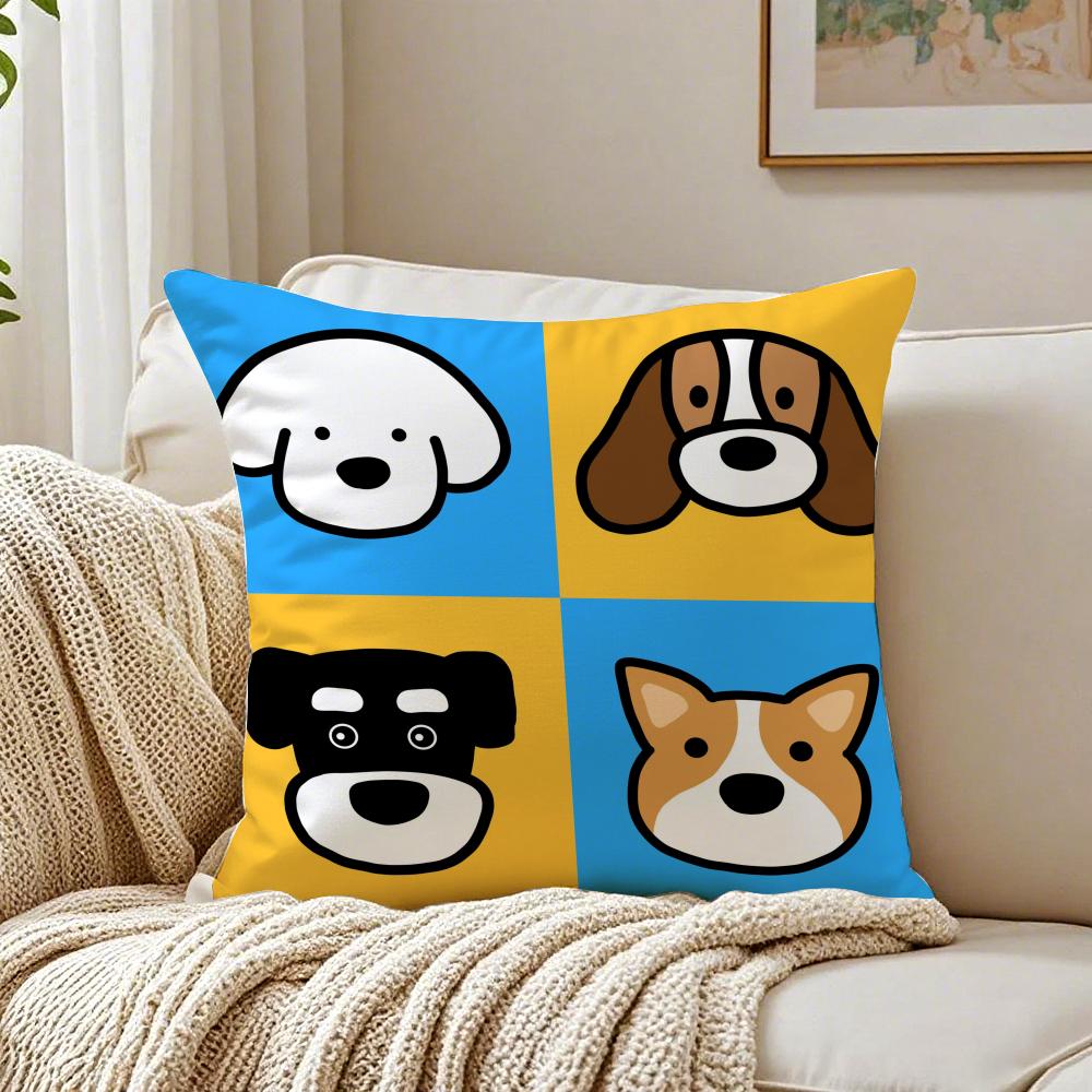 CzteryPunkty Urocze Kreskówkowe Psy Obrazki Poszewka na Poduszkę Poszewka na Poduszkę Antyalergiczna Dekoracja Salonu Sofa Poduszka Pokój