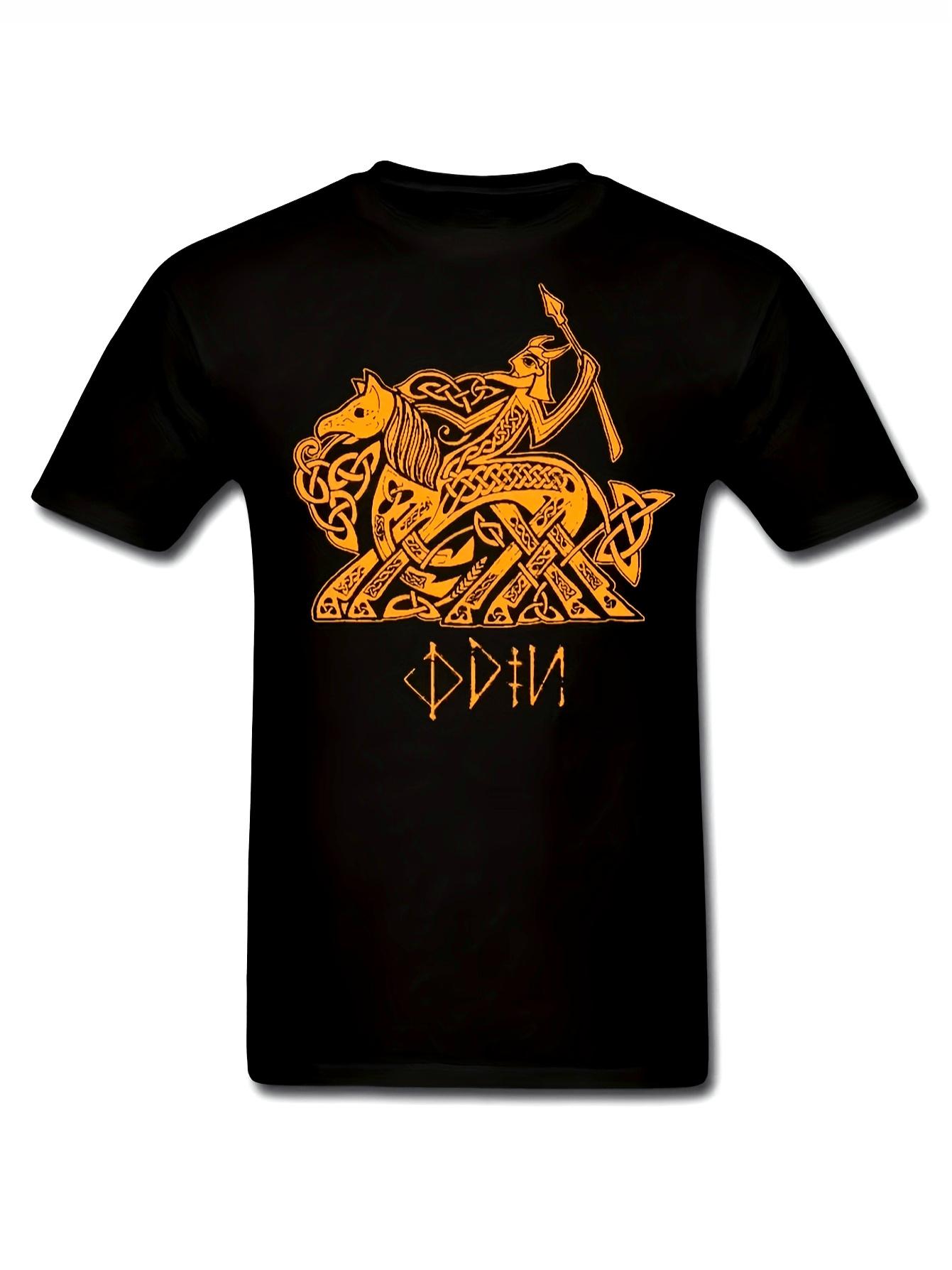 Men s Norse Mythology Odin Eight-Leg Thormasypnel T-Shirt - 50% Cotton Viking Norse Graphic Tee with Odin & Rune Design S