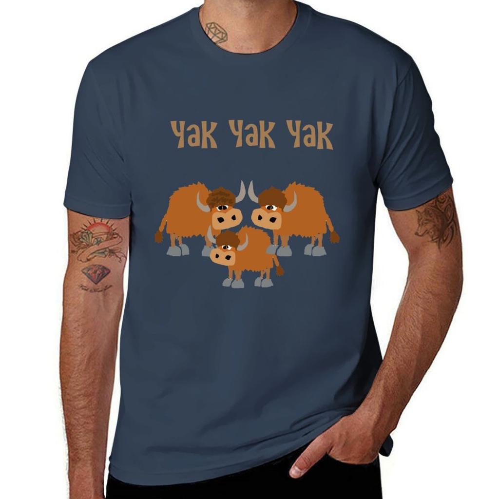 Funny Yak Yak Yak Pun Cartoon with three Animals TShirt No Iron Casual Short Sleeve Top