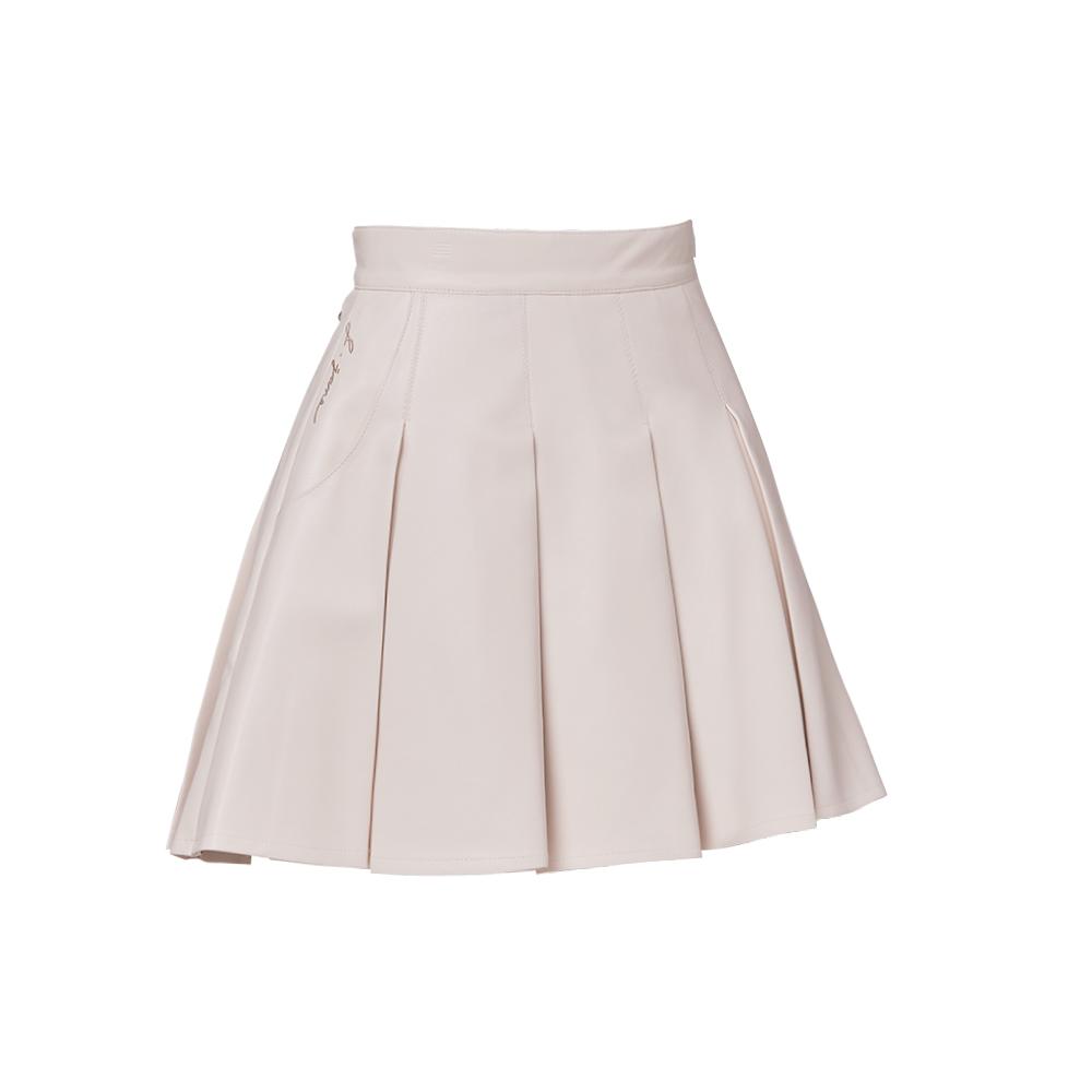 J.JANE Wide Pleated Leather Skirt (Ivory)