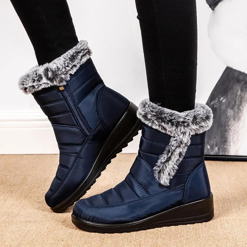 Non Slip Waterproof Snow Boots Women Plus Size 44 Faux Fur Platform Winter Boots Woman Warm Plush Ankle Booties Cotton Shoes