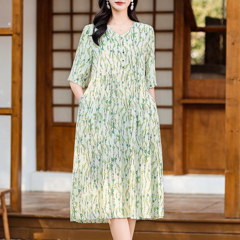 Elegant Women's Summer Dress Plus Size Half Sleeve Vintage Print Long Dresses Female Summer Clothes