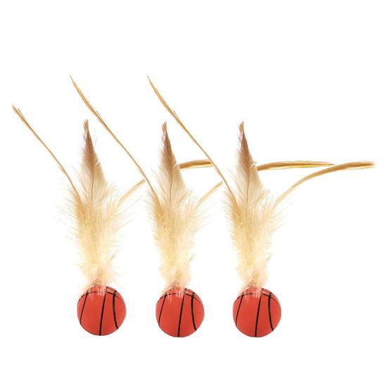 1 Pc/3 Pcs Interactive Feather Ball Toy Mini Bouncy Basketball Soccer Baseball with Feather Pet Training Catcher Toy for Indoor Cats