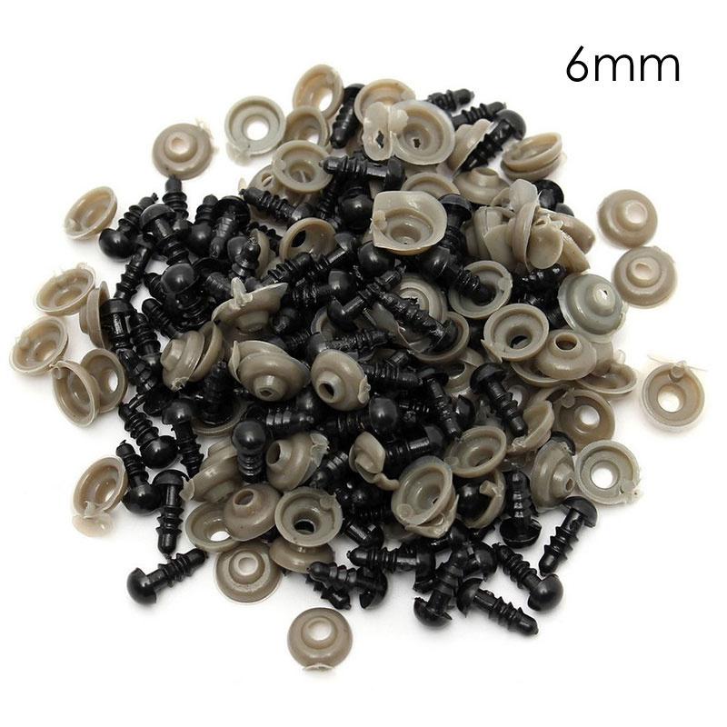 100Pcs 6-12Mm Plastic Black Safety Eyes For Tedy Bear Doll Animal Puppet Craft