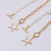 Ocean Style Colorful Starfish Pendant Necklace, Asymmetrical Imitation Pearl Necklace For Beach Vacation