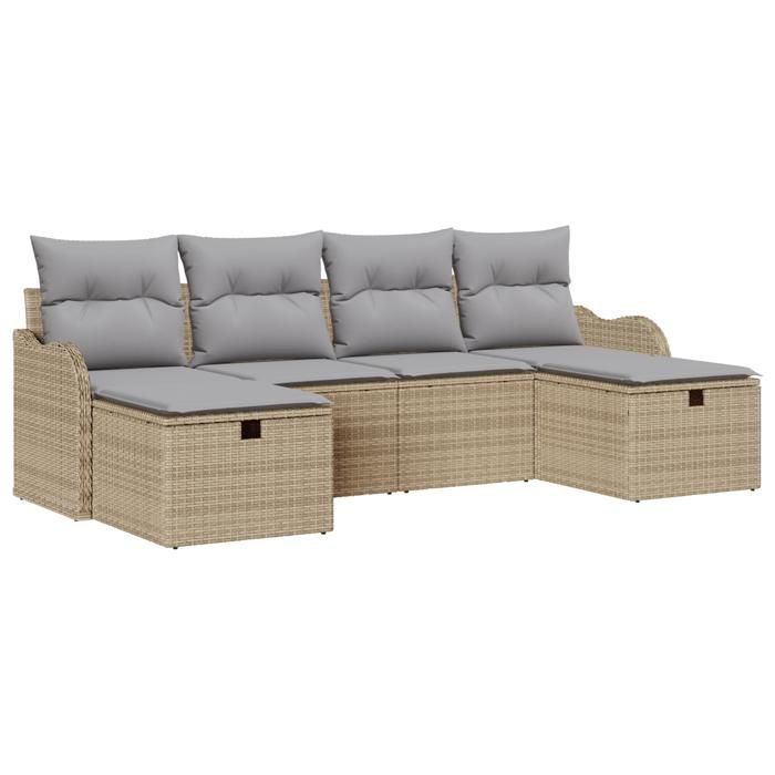 Ensemble de canapés de jardin 6 pièces avec coussins Beige Poly Rotin, Canapé de jardin 2 places avec rangement &amp; coussins 3360351