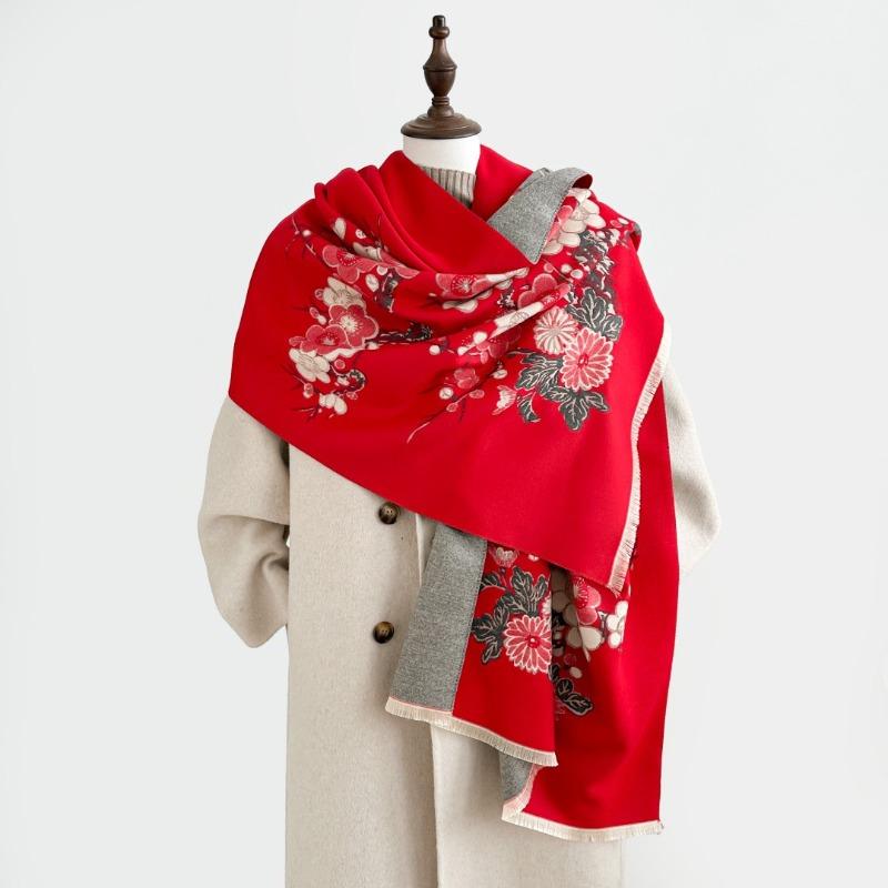 Premium plum blossom scarf women's imitation cashmere office air-conditioned room shawl with winter mother's gift scarf