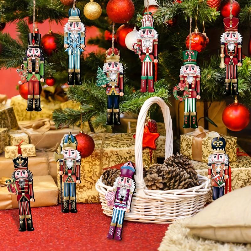 12Pcs Nutcracker Wooden Decorative Set - New Year Christmas Gift, Party Decoration And Home Decor Xmas Tree Hanging Ornament