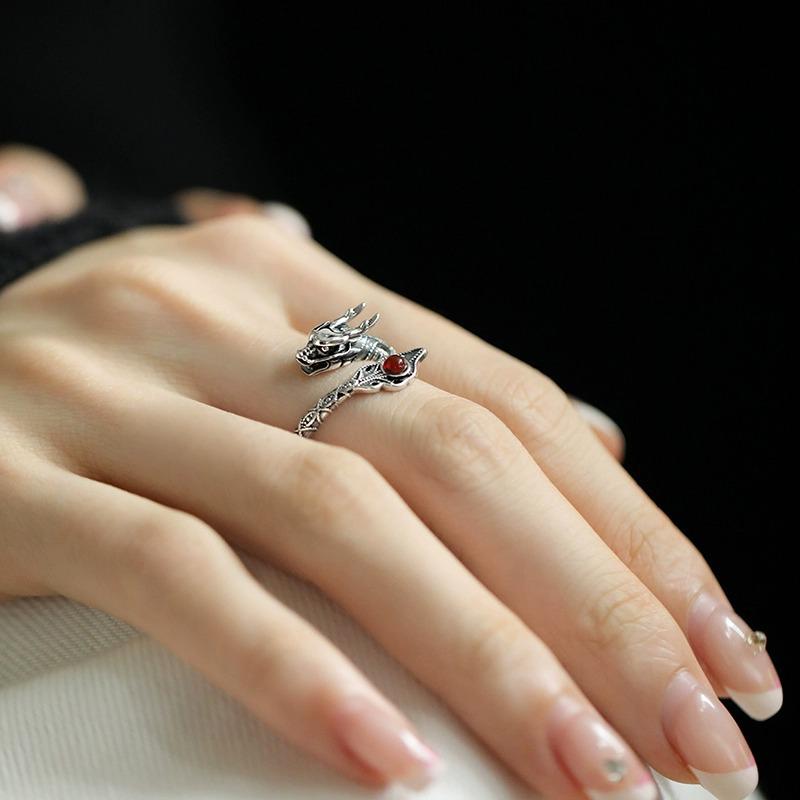 925 Sterling Silver Adjustable Chinese Zodiac Dragon Ring