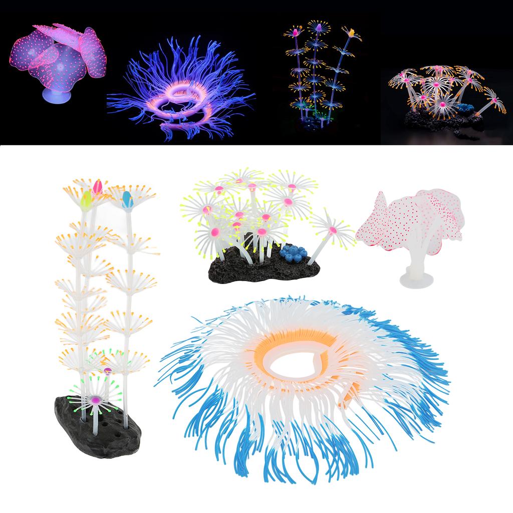 4pcs Fish Tank Decorations Glowing Effect Silicone Artificial Coral Plant Ornament for Aquarium