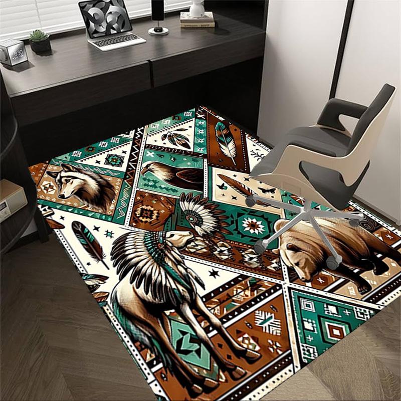 

1PC Native American, Wildlife Non-Slip Floor Carpet Compatible for Office&Living Room&Bedroom&Dining room - Flat- Soft & Pattern, Vibrant Colors-W240 60cm by 90cm