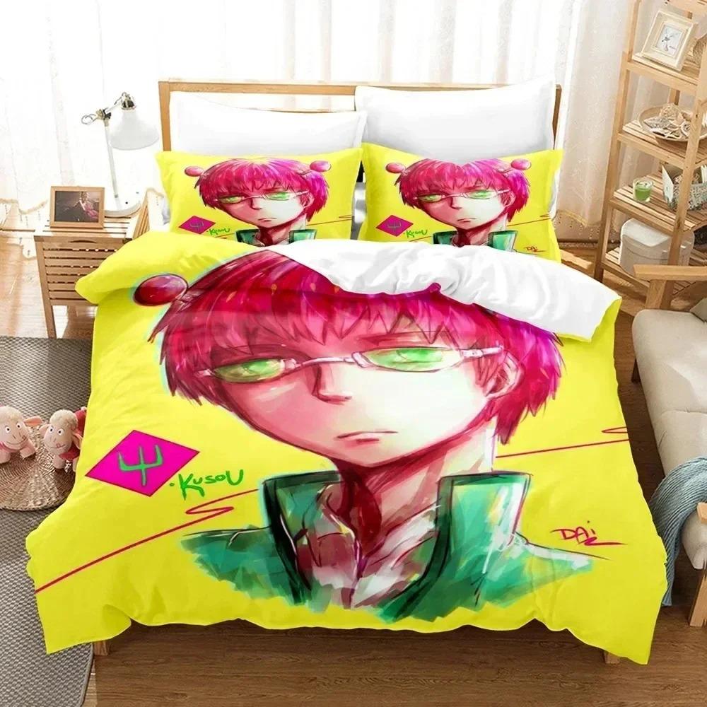 

Anime The Disastrous Life Of Saiki K. Bedding Set Duvetcover Bed Set Quilt Cover Pillowcase Comforter King Queen Size Boys Adult EU Single(135*200cm)3pcs