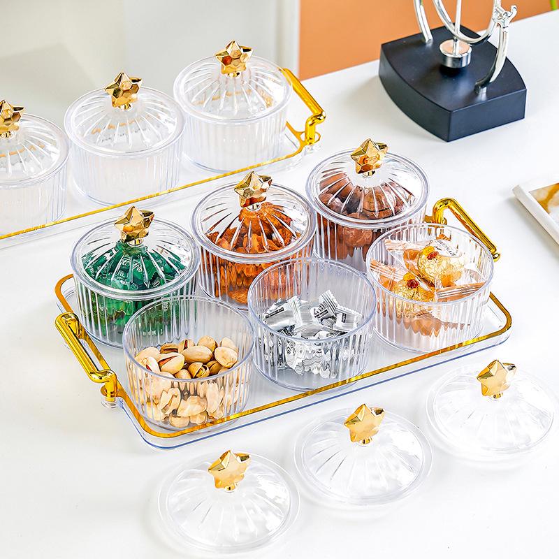 Luxury Plastic Snack Display Plate – Divided Sections for Nuts, Dried Fruit, Melon Seeds; Perfect for Living Room Coffee Table.