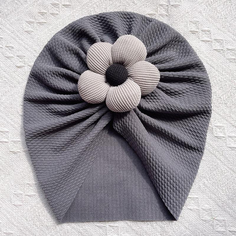 New children's solid color twill bubble hat, pentagonal flower baby pullover hat, thin baby tire hat