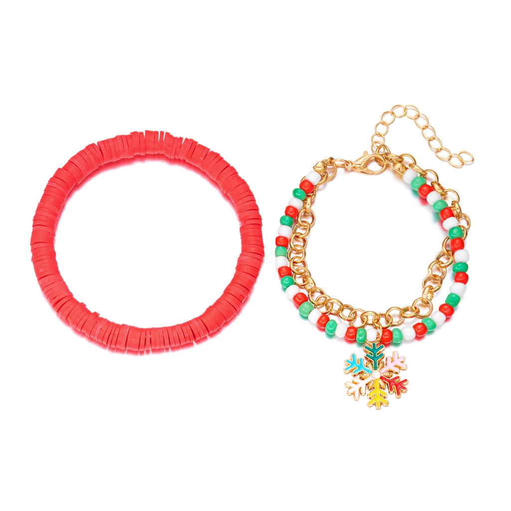 Christmas Resin Clay Bracelet Set With Snowflake Tree And Santa Pendants For Women Gift