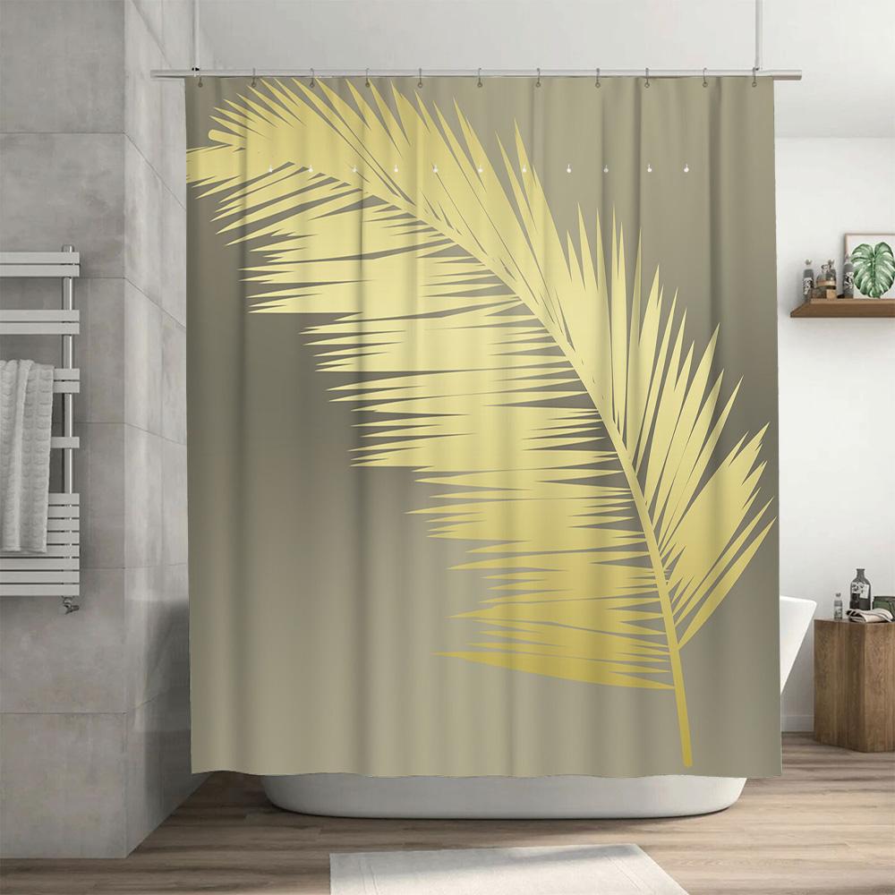 Modern Stylish Golden Palm Leaf Shower Curtain Perfect For Luxury Bathroom Decor