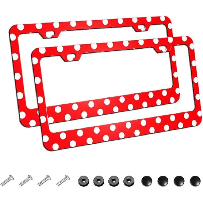 2Pack Simple Style Black And White Racing And Checkered Pattern Car License Plate Frames, Aluminum Car Tags Frame With Screws Caps