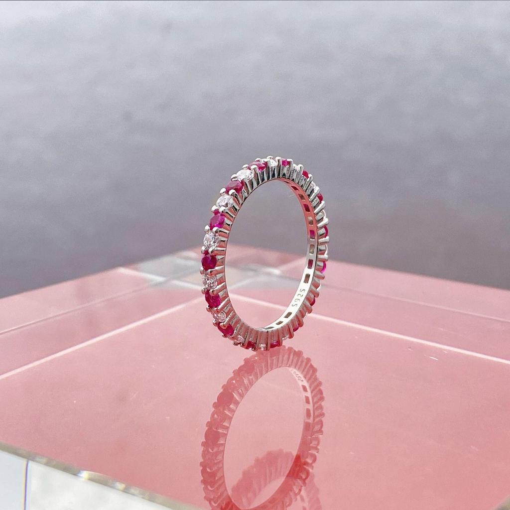 Xiancan S925 Silver Ring: Colorful Design, Cold Style, Versatile Simple Row Diamond Trendsetter