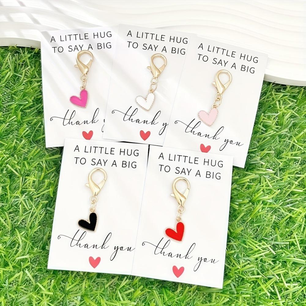 20pcs Keychains and 20pcs Cards Heart Keychain Golden Alloy & Zinc Lobster Clasp Key Ring with Thank You Card Elegant Heart Pendant Key Tag