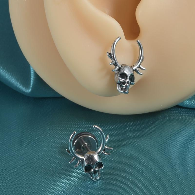 Unique Stainless Steel Skull Ear Piercings Goth Ear Studs Earrings Comfortable Wear Party Makeup for Fashion Enthusiasts