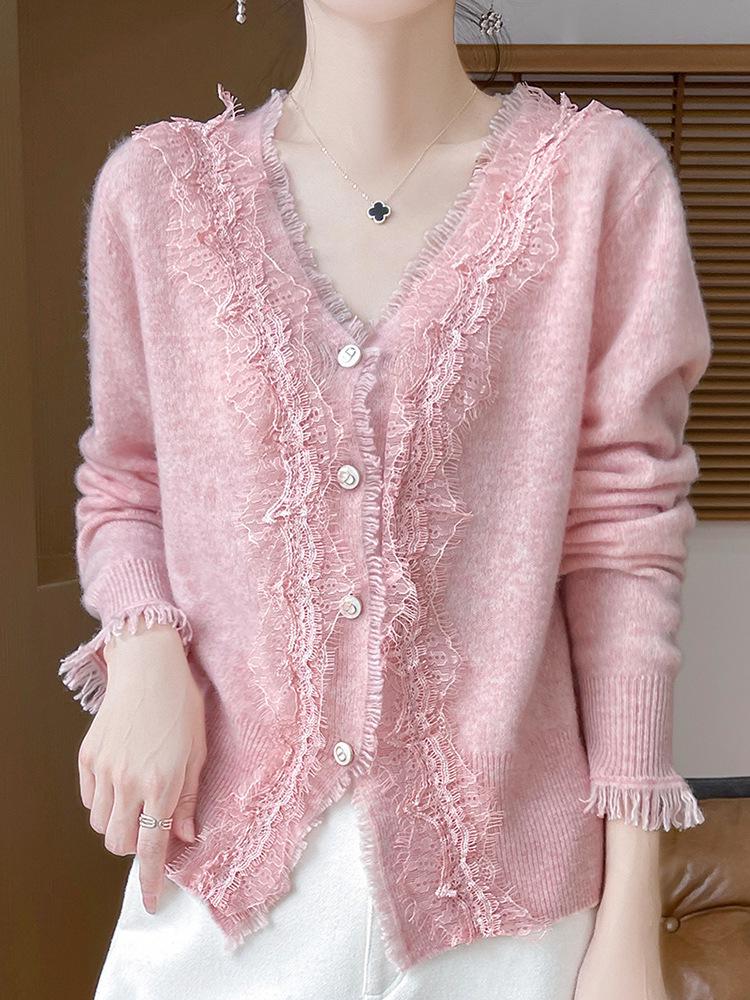Women's Cashmere V-Neck Knitted Cardigan - Autumn/Winter 2025 Stylish Long-Sleeve Short Sweater
