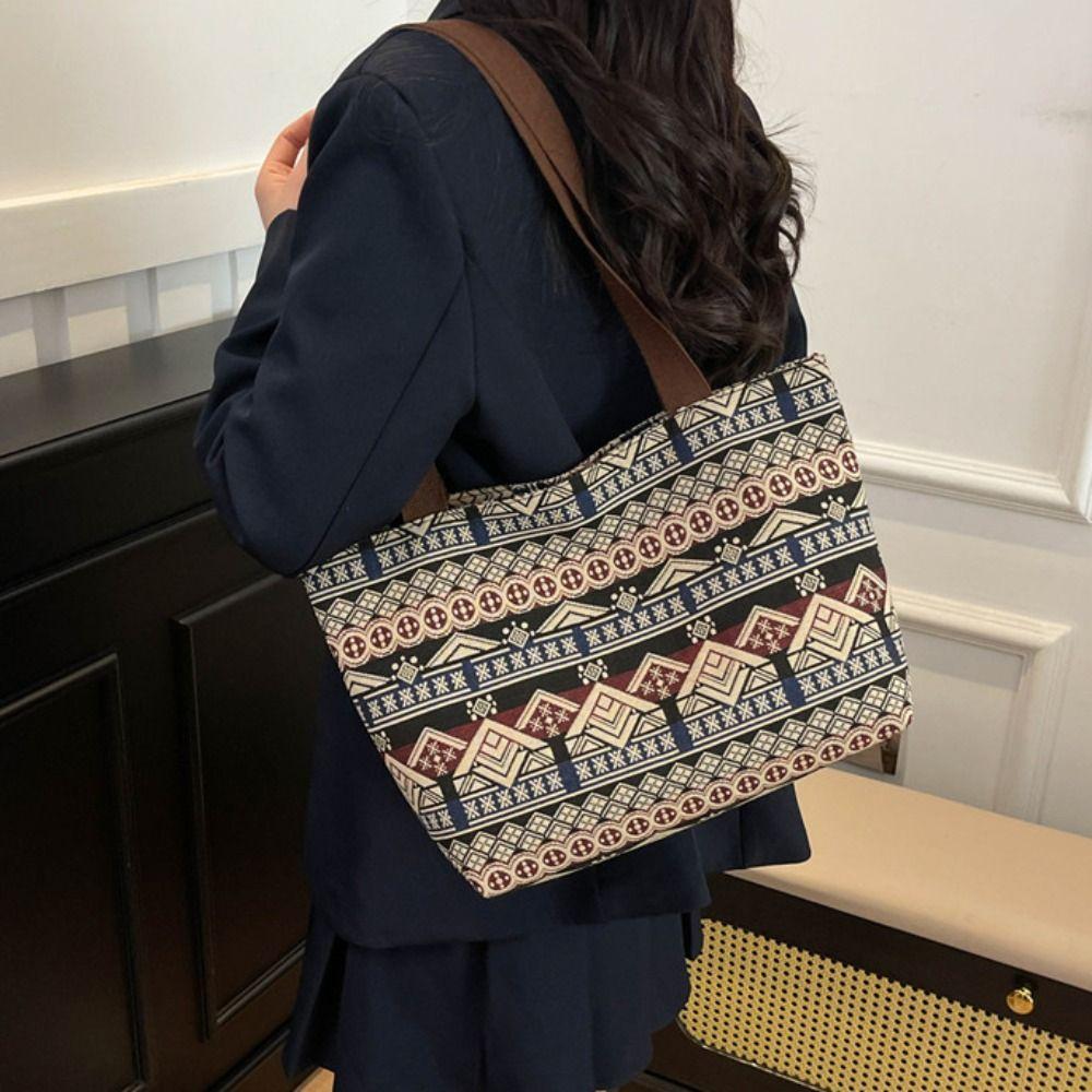

Large Capacity Geometric Shoulder Bag Woven Bag Bohemian Shoulder Bag Travel Style E