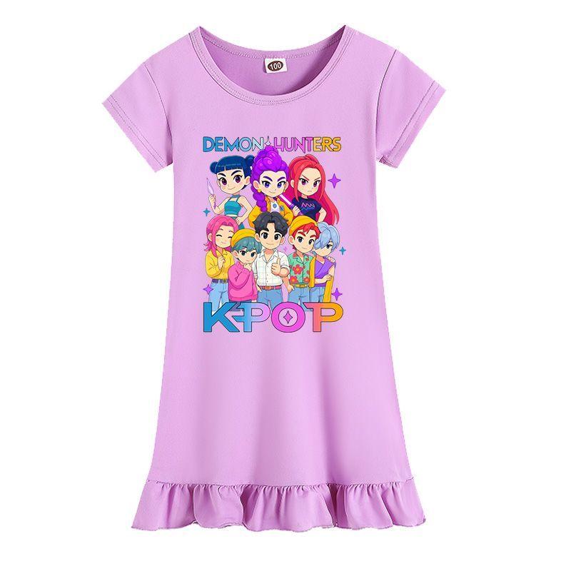 

Children s Casual Kpop Witch Hunt Dress, Summer Girls Fashionable Home Sleeping Dress 150 фиолетовый