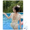 Girls' One-Piece Princess-Style Swimsuit - Solid Color Polyester - Cute Girls' Swimwear for Toddlers and Babies