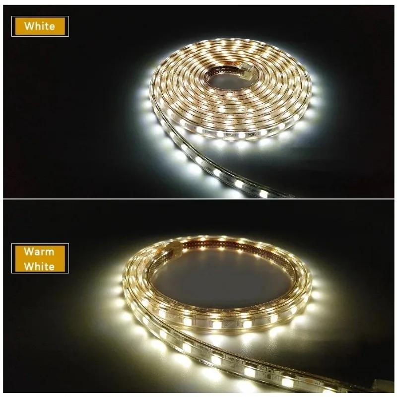 220V Led Strip 60Leds With Eu Plug Flexible Led Light Smd 5050 Waterproof Outdoor Lamp Led Tape Bright Kitchen Backlight Decor