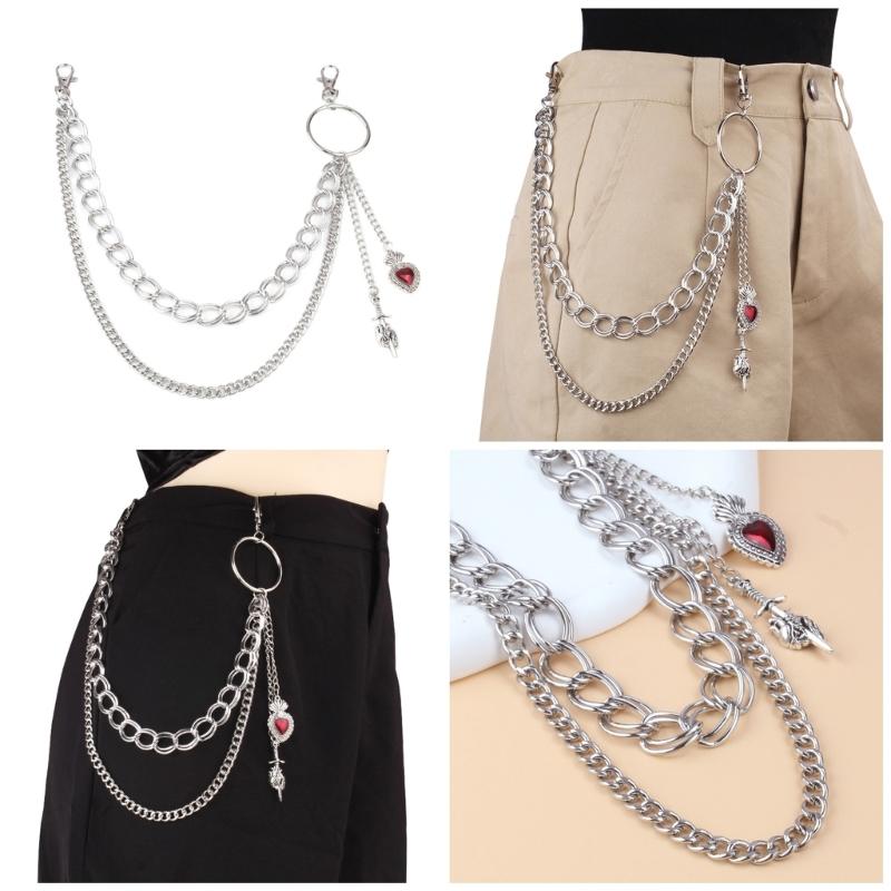 Heart Charm Jeans Chain for Women Men Decorative Waist Chain Wallet Chain Multilayer Metal Hiphop Chain for Street Wear
