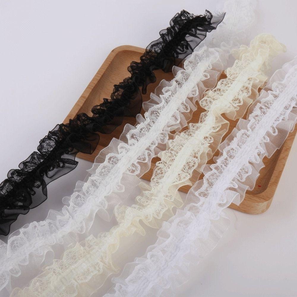 Double Layers Embroidery Lace Fabric Elastic Sewing Lace Trim Pleated Lace Trim For DIY Crafts