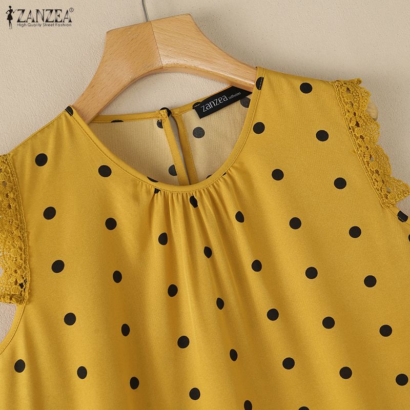 ZANZEA Women Summer Casual Polka Dot Print Loose Sleeveless Tank Tops