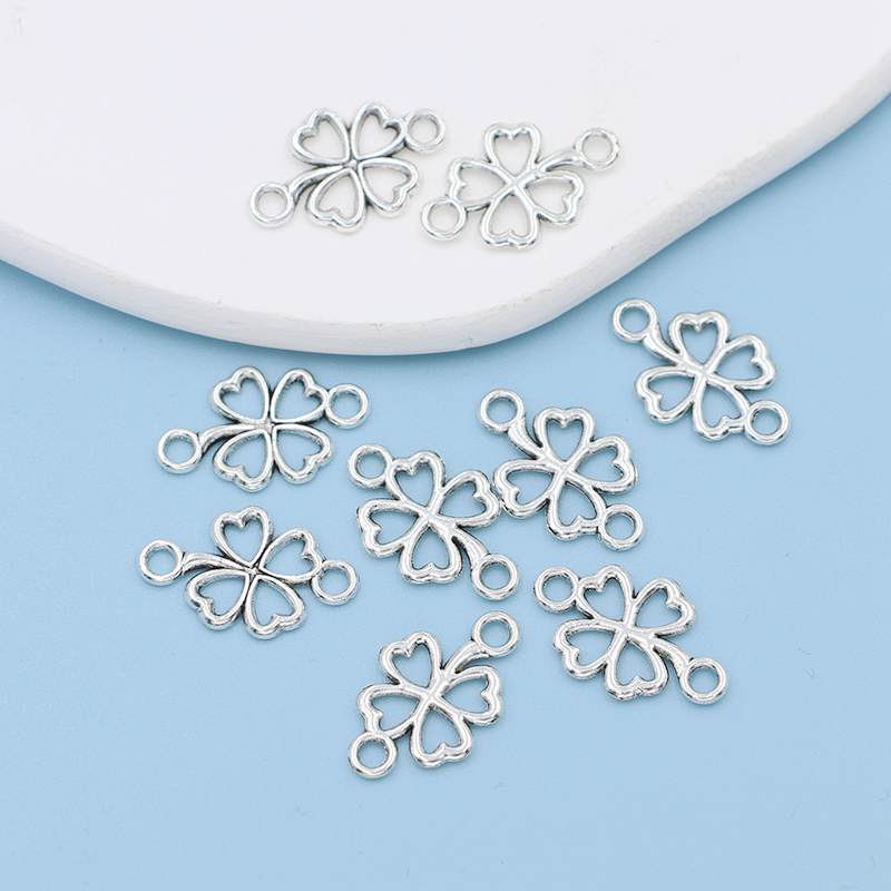 20Pcs Antique Silver Plated Clover Flower Charm Connectors For Jewelry Making Bracelet Findings Accessories Diy