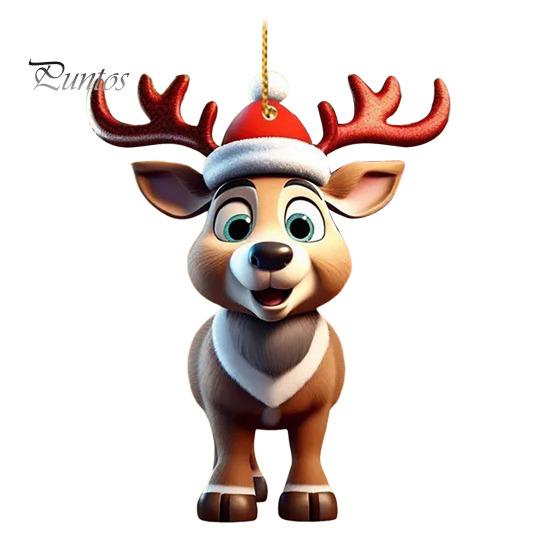 Weihnachts-Hirsch-Anhänger, Acryl, 2D, flaches Rentier, Hängeornament, Cartoon-Weihnachtsmannmütze, Rentier-Anhänger für Zuhause, Weihnachtsbaum-Dekor