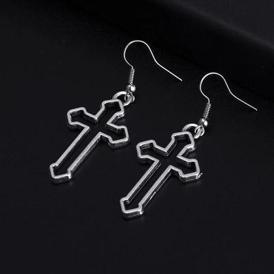 Fashion Antique Silver Color Cross Pendant Vintage Dangle Earrings for Women Party Punk Cool Drop Earrings Jewelry Gifts