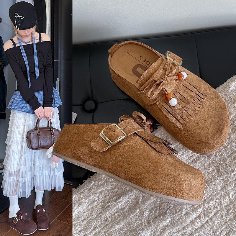 Fashion 2025 Spring-autumn Fashionable One-piece Thick-soled Height-increasing Half-heeled Shoes Women's Retro-style Headband Slippers