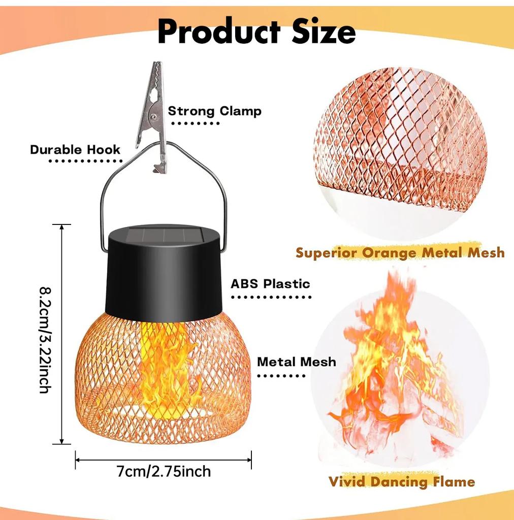 Solar Flame Effect Hanging Lantern Outdoor LED Solar Light Waterproof Solar Fairy Light for Patio Garden Camping Christmas Decor