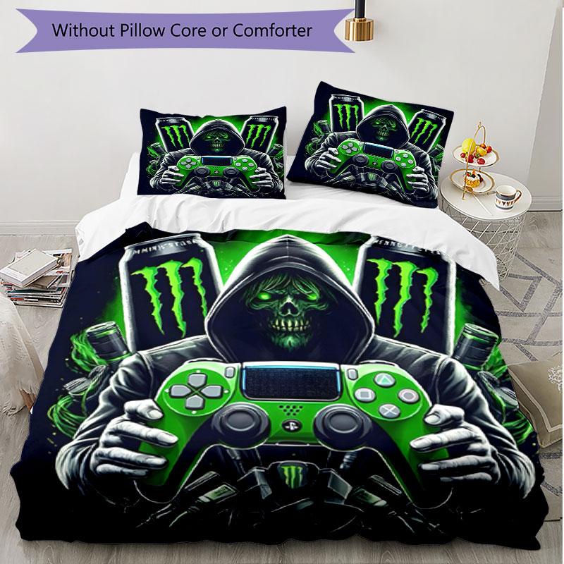3pcs Duvet Cover Set (1*Duvet Cover + 2*Pillowcase, Without Core), Monster Energy Print Soft All‑Season Bedding Set, Home Bedroom Decor Gift